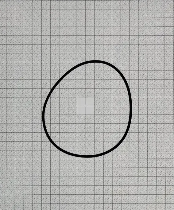 Flexible 400mm x 3mm O-ring resting in a natural out-of-round oval shape on an Olypsys calibration grid