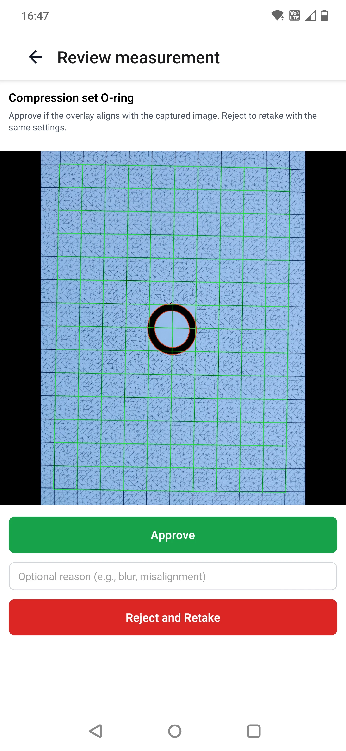 Measuring a flattened O-ring using Compression Set mode