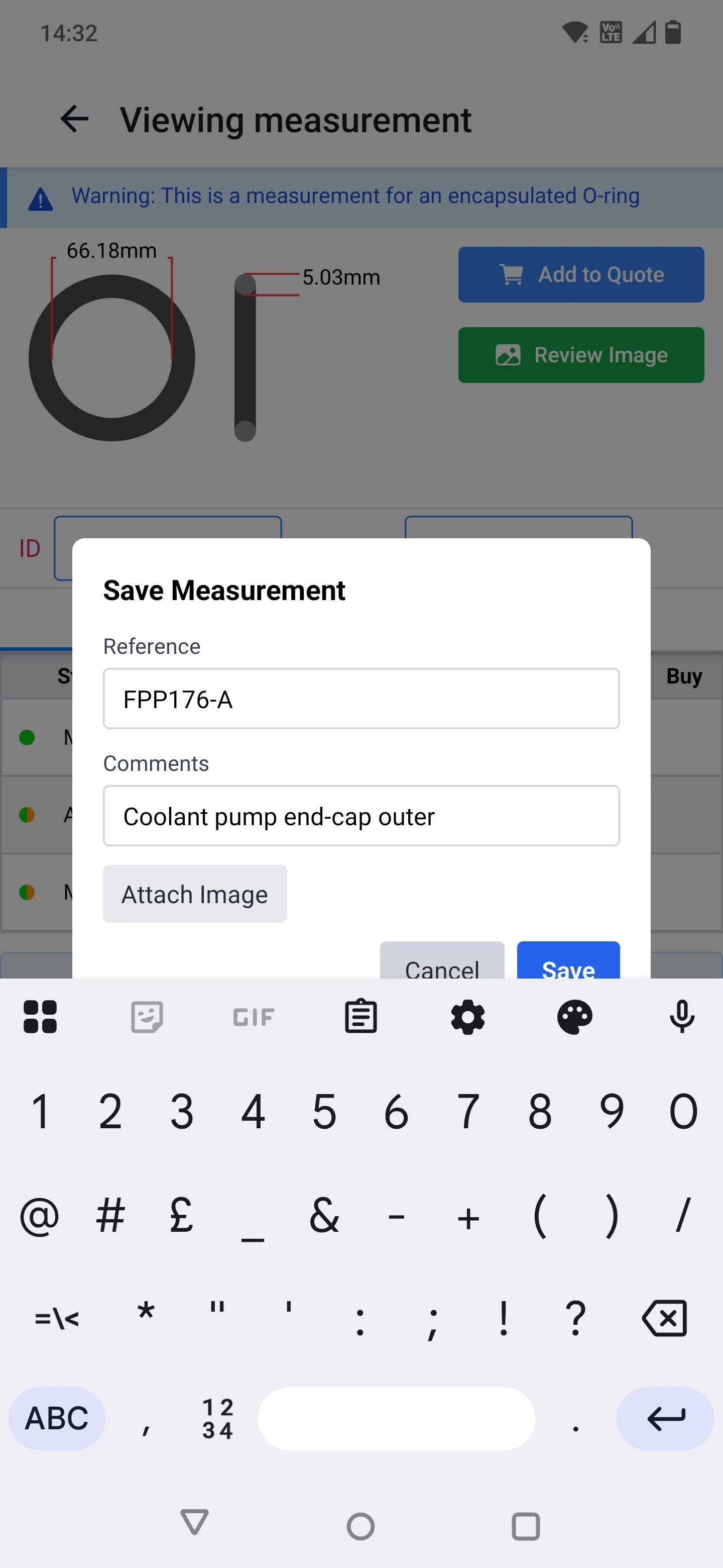 Saving an O-ring measurement